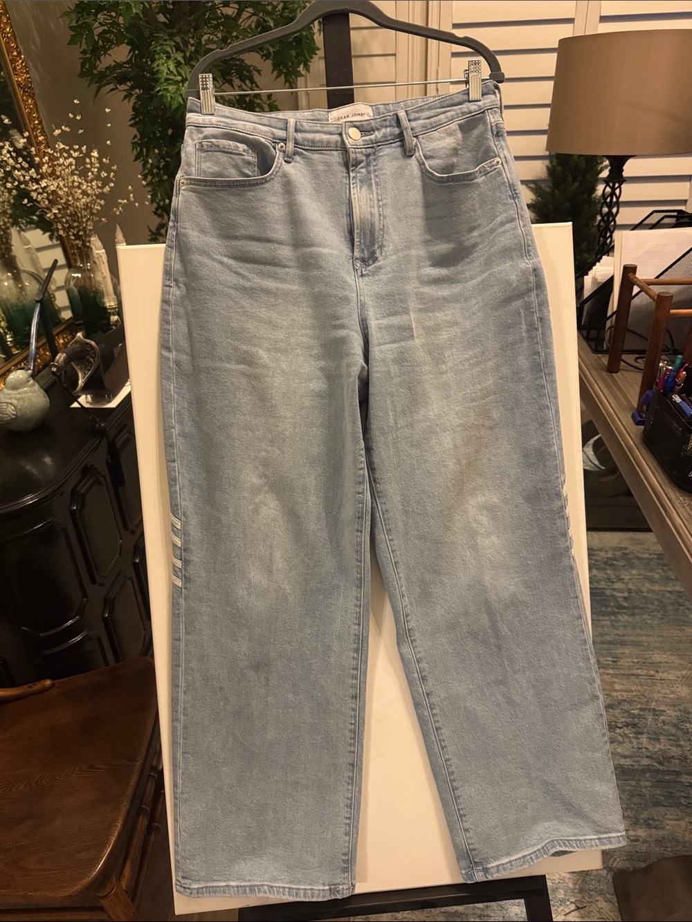 Dear John Light Wash Straight-Leg Jeans with strips on side